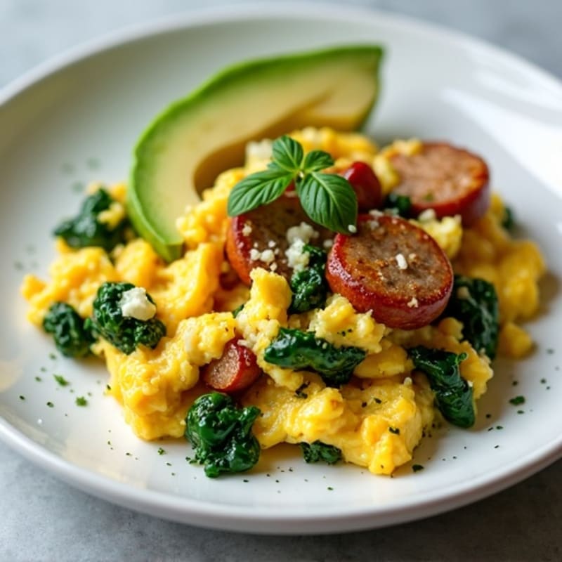 Egg White Scramble with Turkey Sausage and Spinach