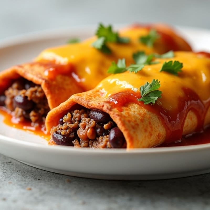 Lean Ground Beef and Black Bean Cheesy Baked Enchiladas