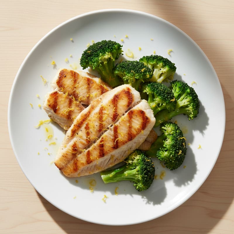Seared Tilapia with Steamed Broccoli and Lemon Zest