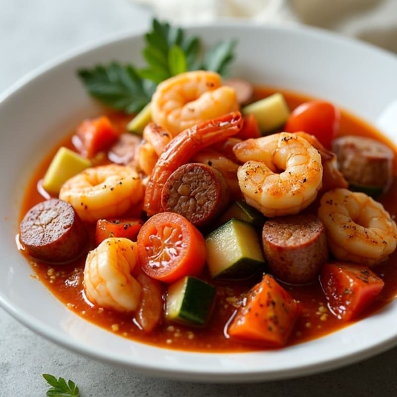 Spicy Chicken, Sausage, and Shrimp Vegetable Stew