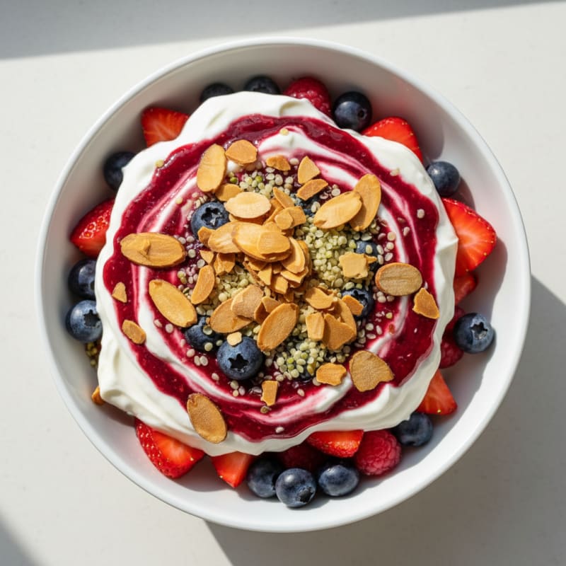Greek Yogurt Protein Parfait with Mixed Berries and Almonds
