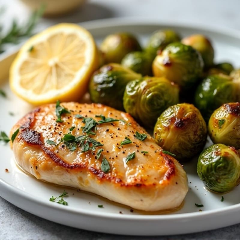 Lemon Herb Roasted Chicken Breast with Crispy Brussels Sprouts