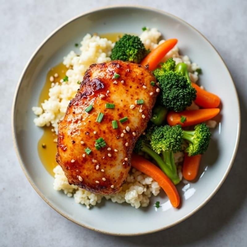 Honey-Garlic Glazed Chicken with Sesame Vegetables and Cauliflower Rice