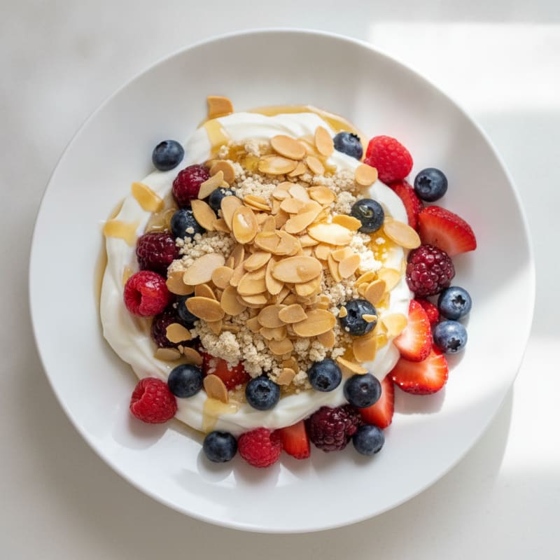 Greek Yogurt Parfait with Whey Protein, Almonds and Berries