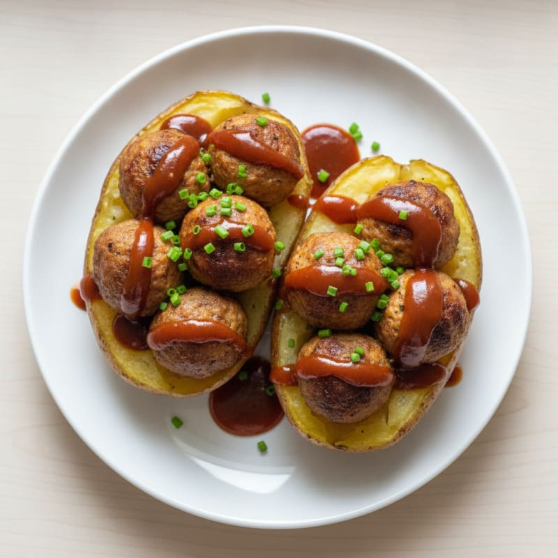 BBQ Chicken Meatball Stuffed Potatoes