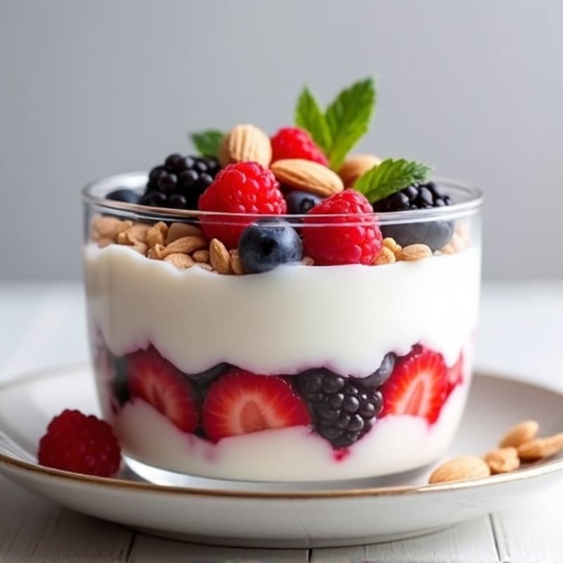 Greek Yogurt Protein Parfait with Mixed Berries and Almonds