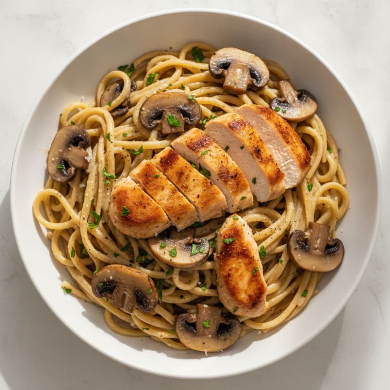 Truffle Mushroom Pasta with Seared Chicken