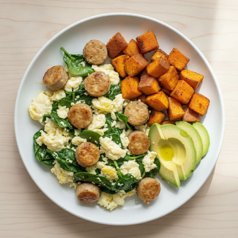 Chicken Sausage and Spinach Egg White Scramble