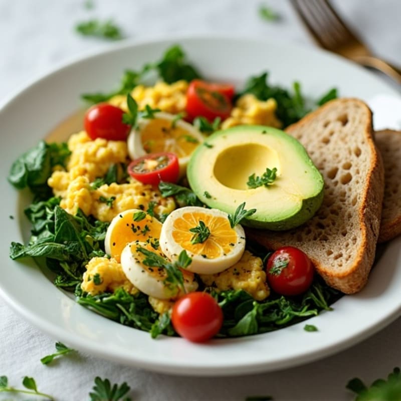 Fluffy Egg White and Spinach Scramble with Fresh Herbs