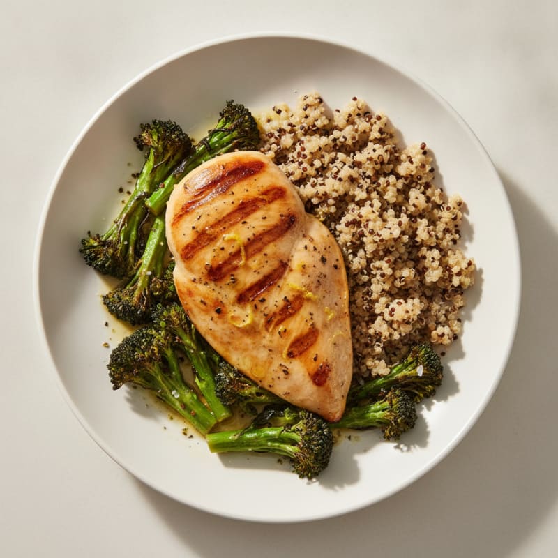 Grilled Chicken Breast with Roasted Broccoli and Quinoa