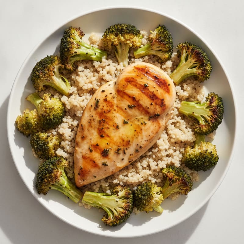 Grilled Chicken Breast with Roasted Broccoli and Quinoa