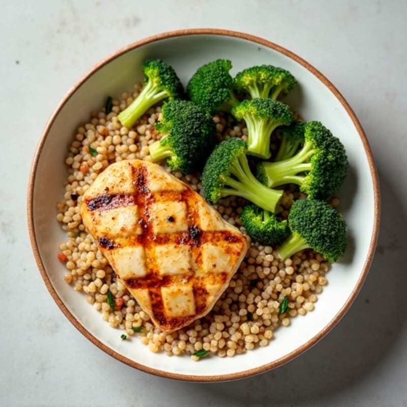 Grilled Chicken Breast with Roasted Broccoli and Quinoa
