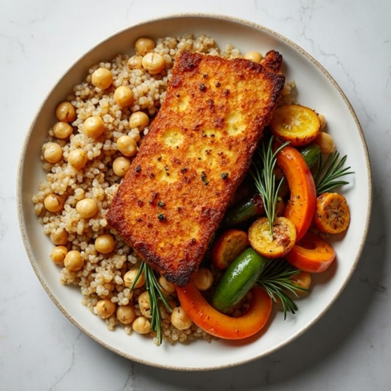 Crispy Tempeh with Herbed Quinoa and Roasted Vegetables