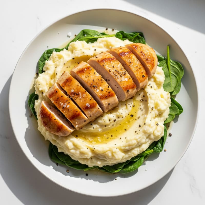 Creamy Garlic Mashed Potatoes with Herb-Seared Chicken