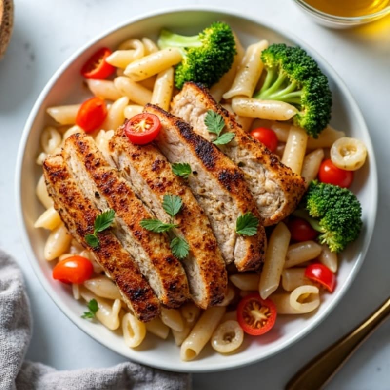 Spicy Blackened Chicken with Creamy Whole Wheat Pasta and Vegetables