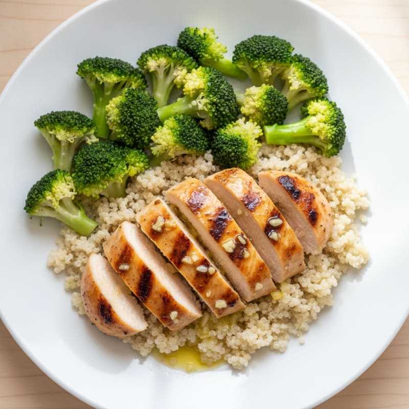 Grilled Chicken Breast with Quinoa and Steamed Broccoli