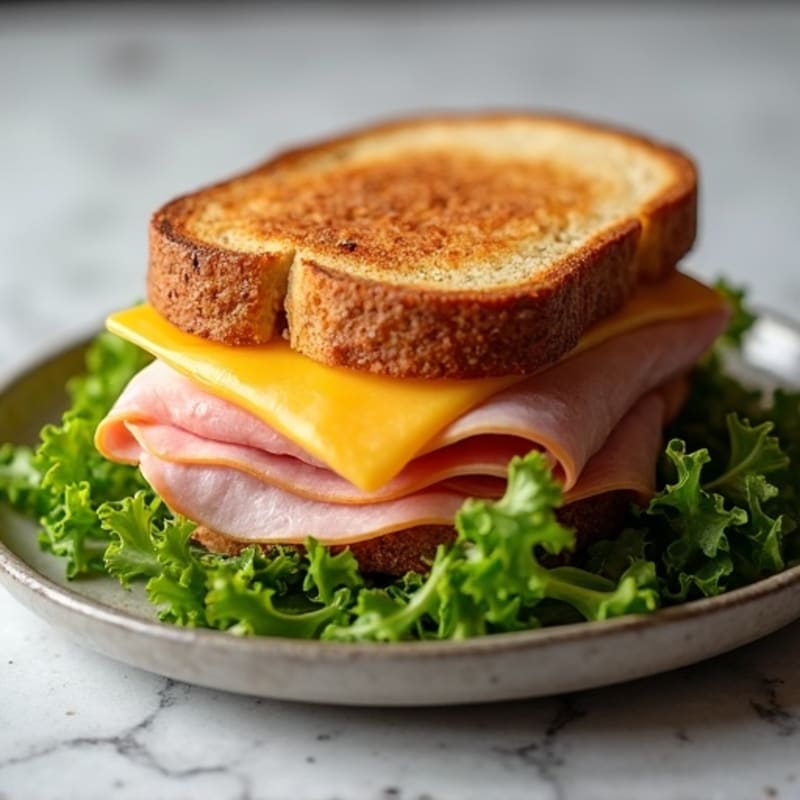 Crispy Lean Ham and Swiss Sandwich with Fresh Greens