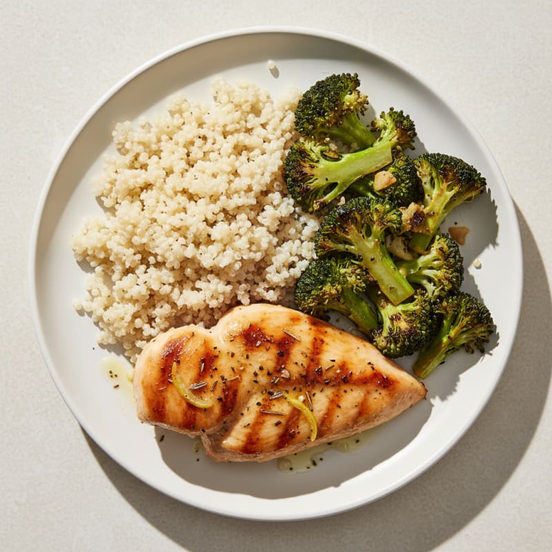 Grilled Chicken Breast with Roasted Broccoli and Quinoa