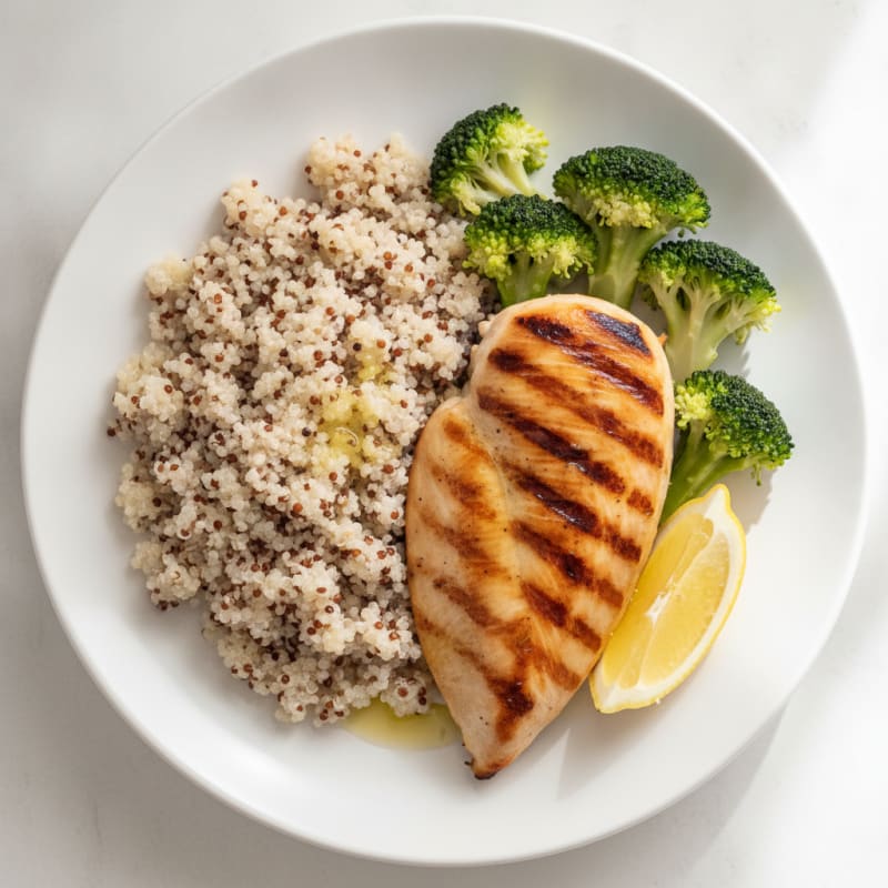 Grilled Chicken Breast with Quinoa and Steamed Broccoli