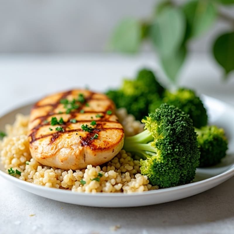 Grilled Chicken Breast with Quinoa and Roasted Broccoli