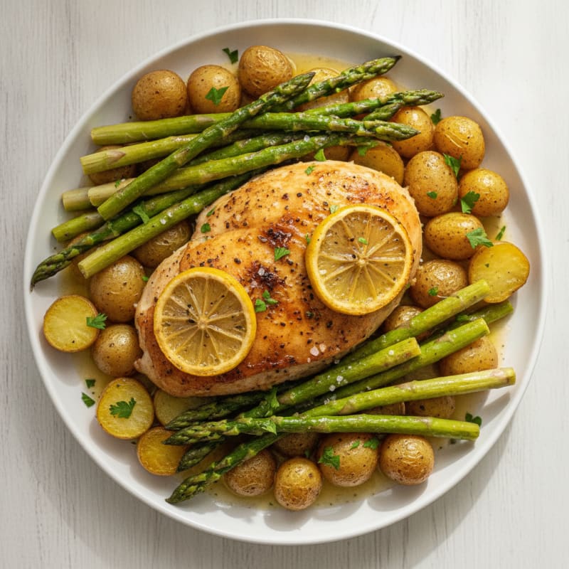 Lemon Herb Roasted Chicken with Asparagus