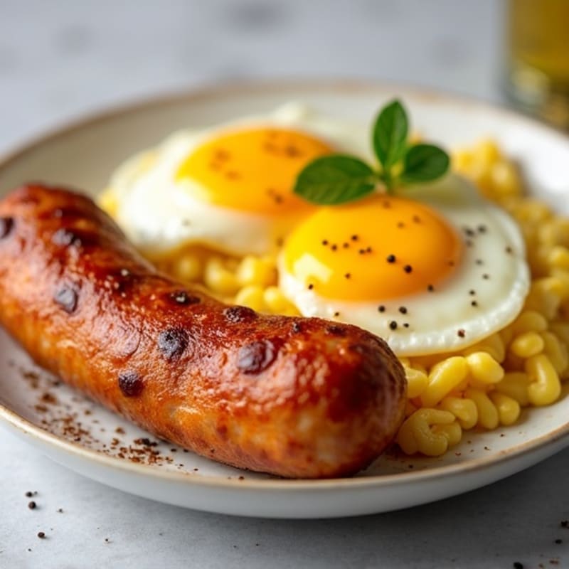 Crispy Chicken Sausage with Fluffy Scrambled Eggs