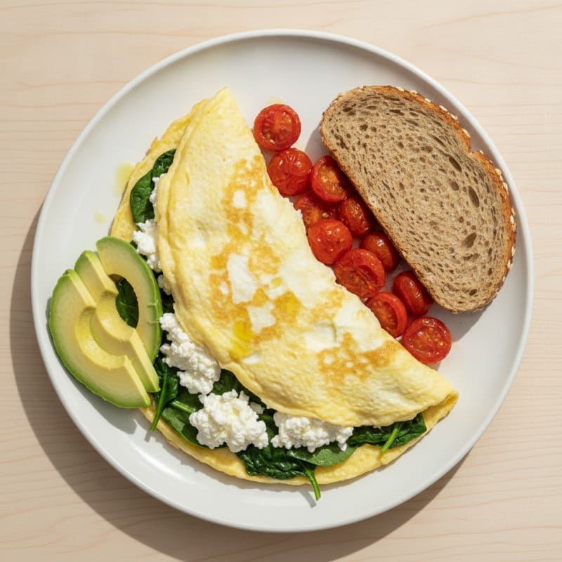 Egg White Spinach Omelette with Cottage Cheese and Cherry Tomatoes