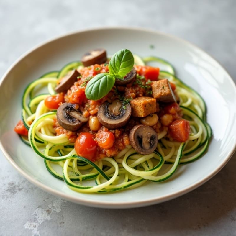 Hearty Mushroom Ragu with Fresh Herbs over Zucchini Noodles