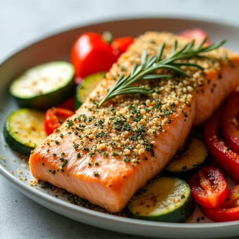 Herb-Crusted Baked Salmon with Roasted Vegetables