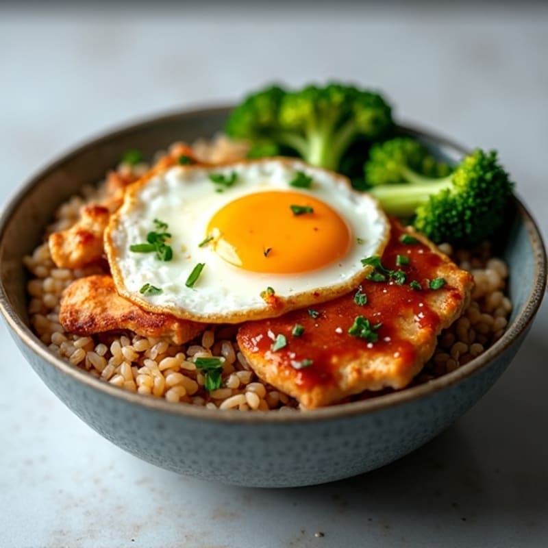 Teriyaki Glazed Chicken Rice Bowl with Fried Egg