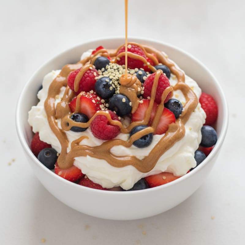 Greek Yogurt Protein Parfait with Mixed Berries and Almond Butter