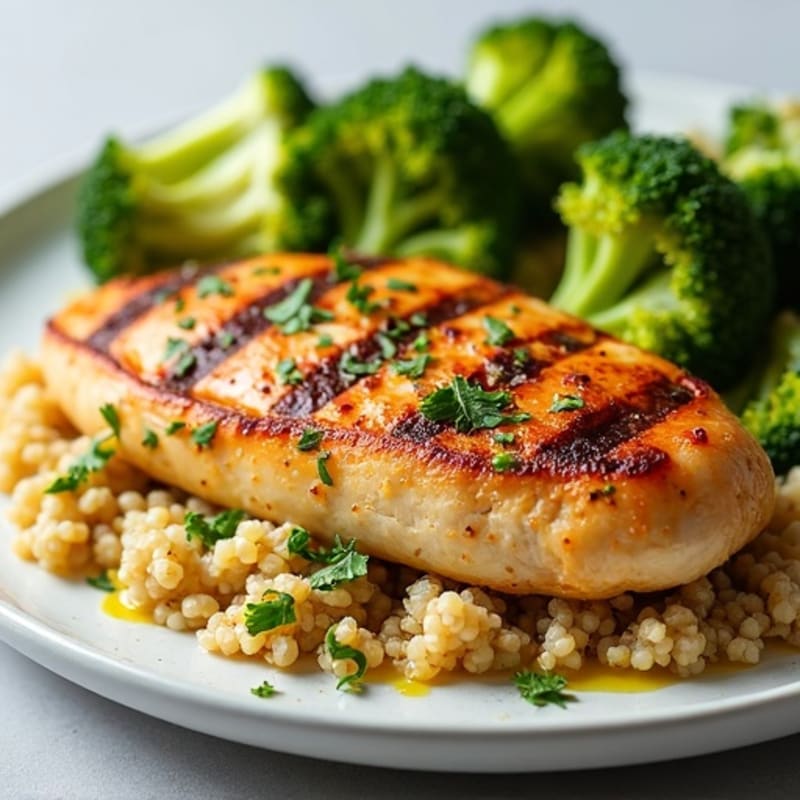 Grilled Chicken Breast with Quinoa and Roasted Broccoli
