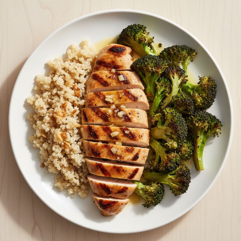 Grilled Lemon-Garlic Chicken with Quinoa and Roasted Broccoli