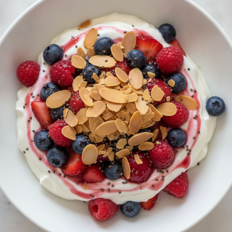 Greek Yogurt Protein Parfait with Mixed Berries and Almonds