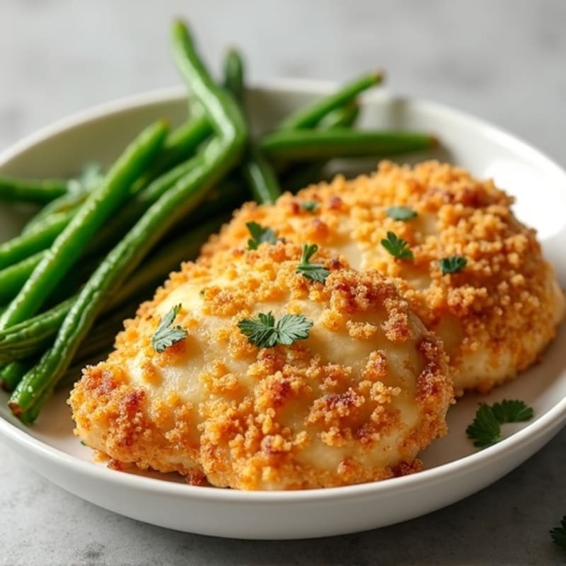 Buttermilk Crispy Baked Chicken with Roasted Green Beans