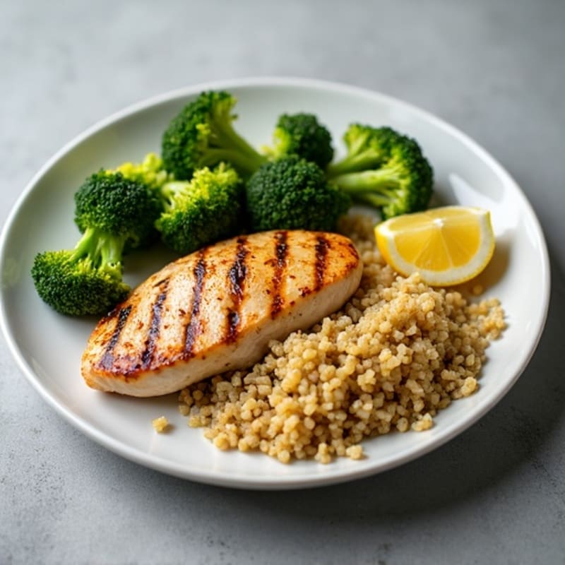 Grilled Chicken Breast with Quinoa and Roasted Broccoli