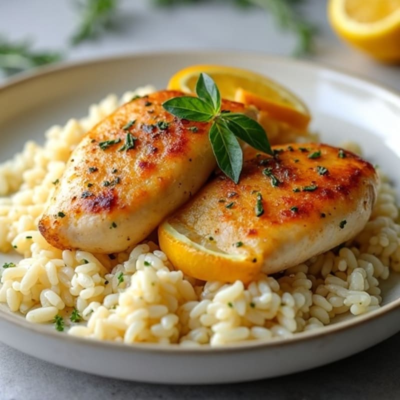 Lemon Herb Roasted Chicken with Fluffy Rice Pilaf