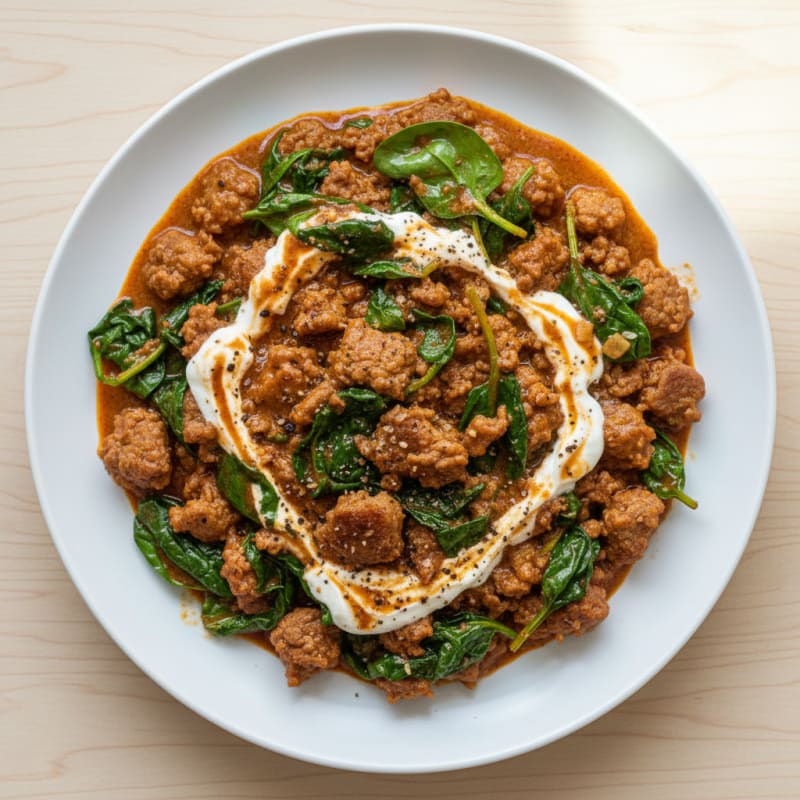 Smoky Ground Beef and Creamy Greens Skillet