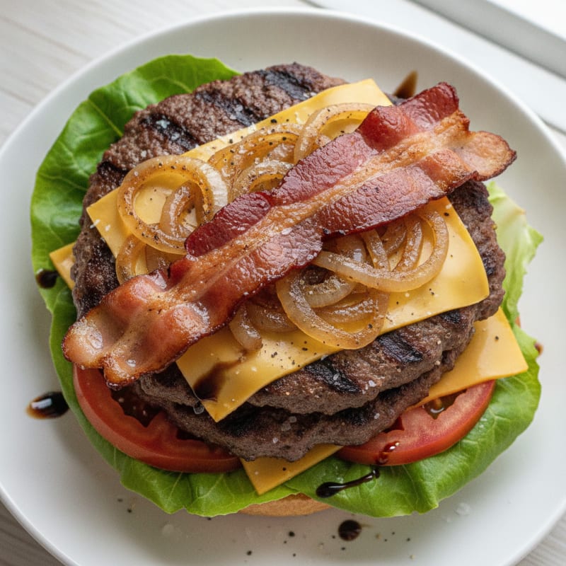 Double Bacon Cheeseburger with Caramelized Onions