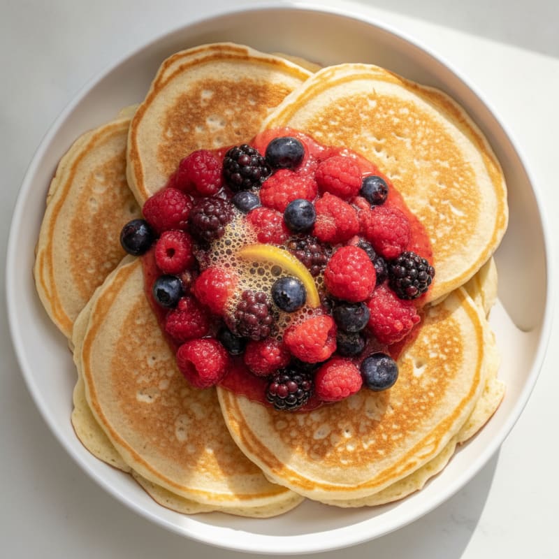 Fluffy Buttermilk Pancakes with Berry Compote