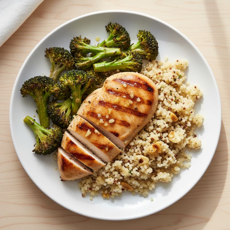 Grilled Chicken Breast with Quinoa and Roasted Broccoli