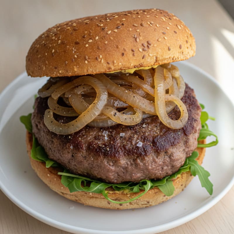 Classic Beef Burger with Caramelized Onions