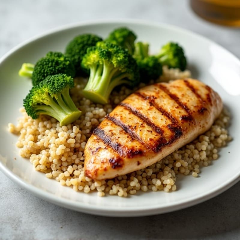 Grilled Chicken Breast with Quinoa and Roasted Broccoli