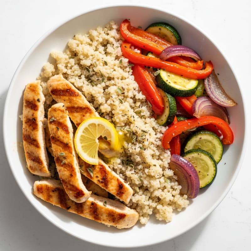 Grilled Chicken and Quinoa Bowl with Roasted Vegetables