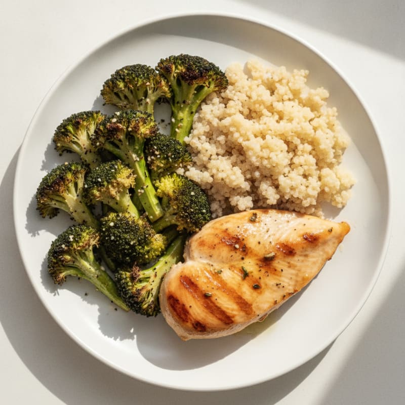 Grilled Chicken Breast with Quinoa and Roasted Broccoli