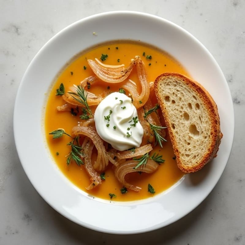 Lightened-Up French Onion Soup with Herb-Crusted Sourdough