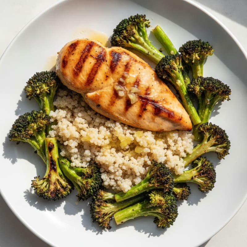 Grilled Chicken Breast with Quinoa and Roasted Broccoli