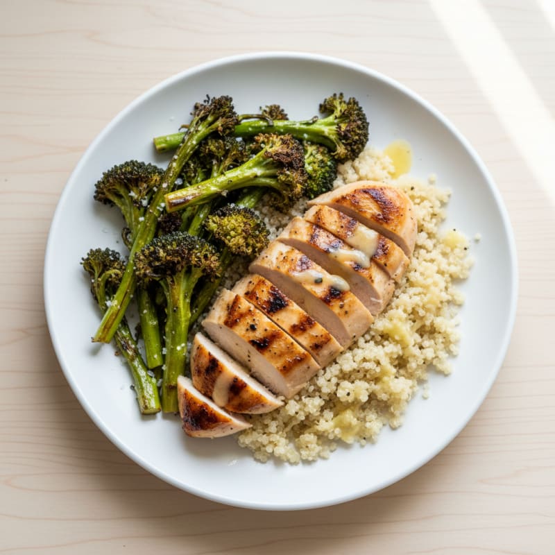 Grilled Chicken Breast with Quinoa and Roasted Broccoli