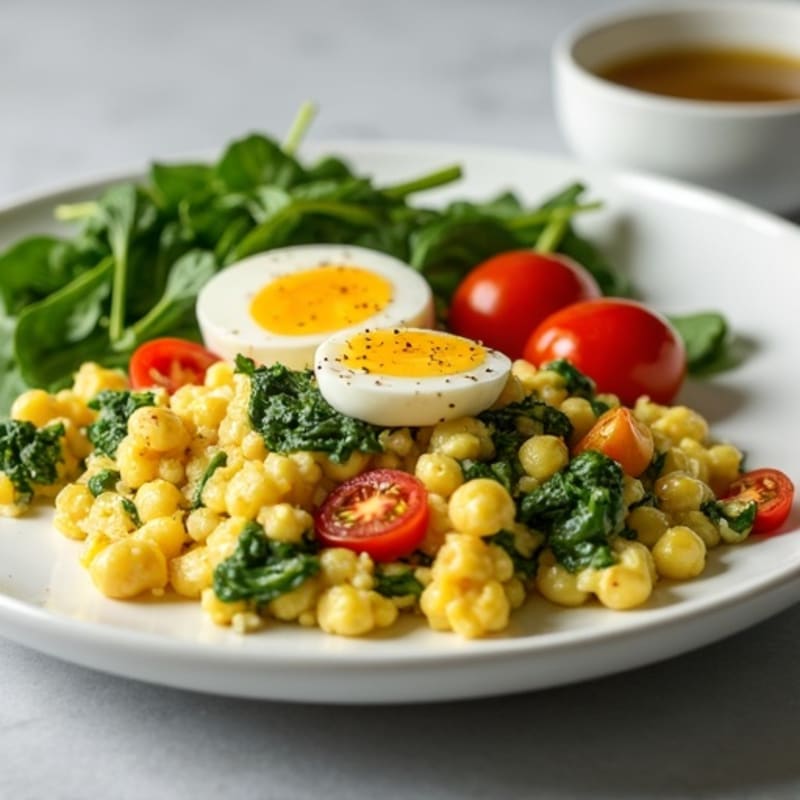 Cottage Cheese Egg White Scramble with Spinach and Cherry Tomatoes