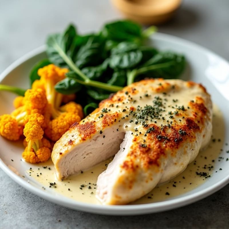 Creamy Spiced Chicken with Roasted Cauliflower and Spinach
